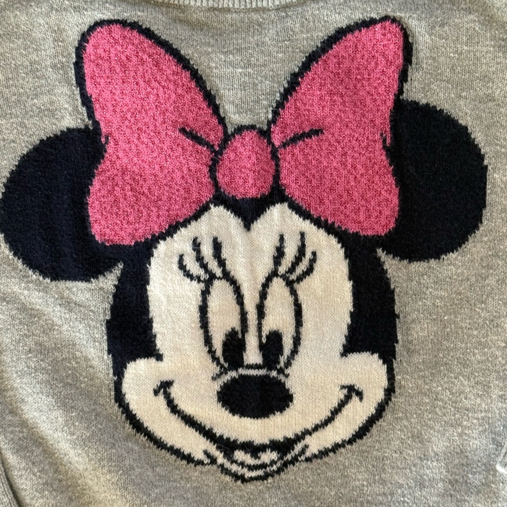 GAP Disney Minnie Mouse Gray Sweater Sweatshirt Girls’ 3T Pink Bow - Picture 2 of 4